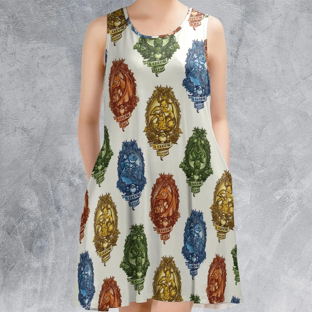 Water Grass Electric Fire I Choose Pattern Sleeveless Dress - 2