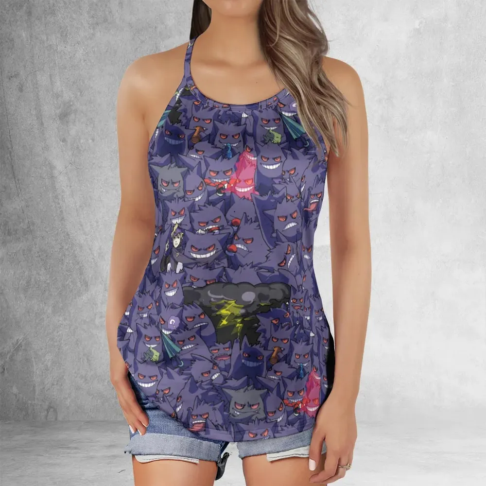 Gengars Pokemon Pattern Criss Cross Tank Top - 2