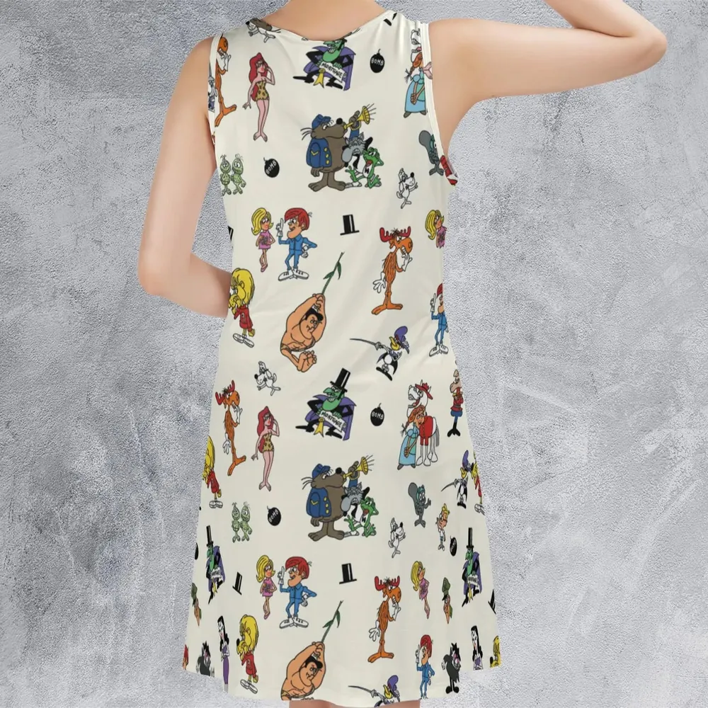 The Adventures of Rocky and Bullwinkle and Friends Characters Pattern Sleeveless Dress - 3