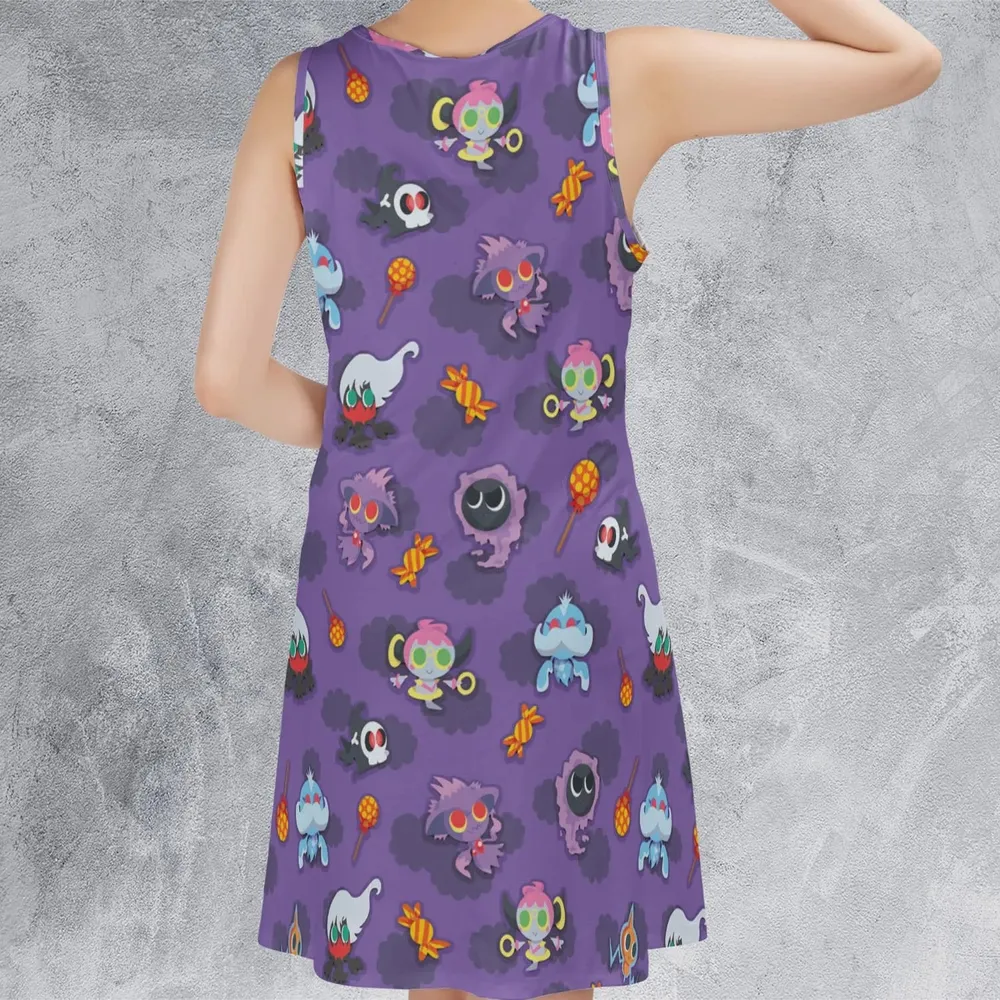 Team Purple Pokemon Pattern Sleeveless Dress - 3