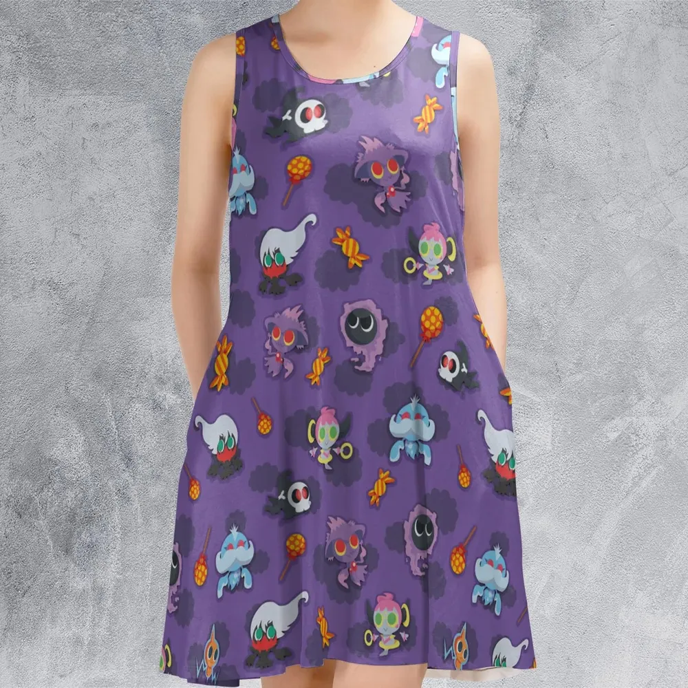 Team Purple Pokemon Pattern Sleeveless Dress - 2