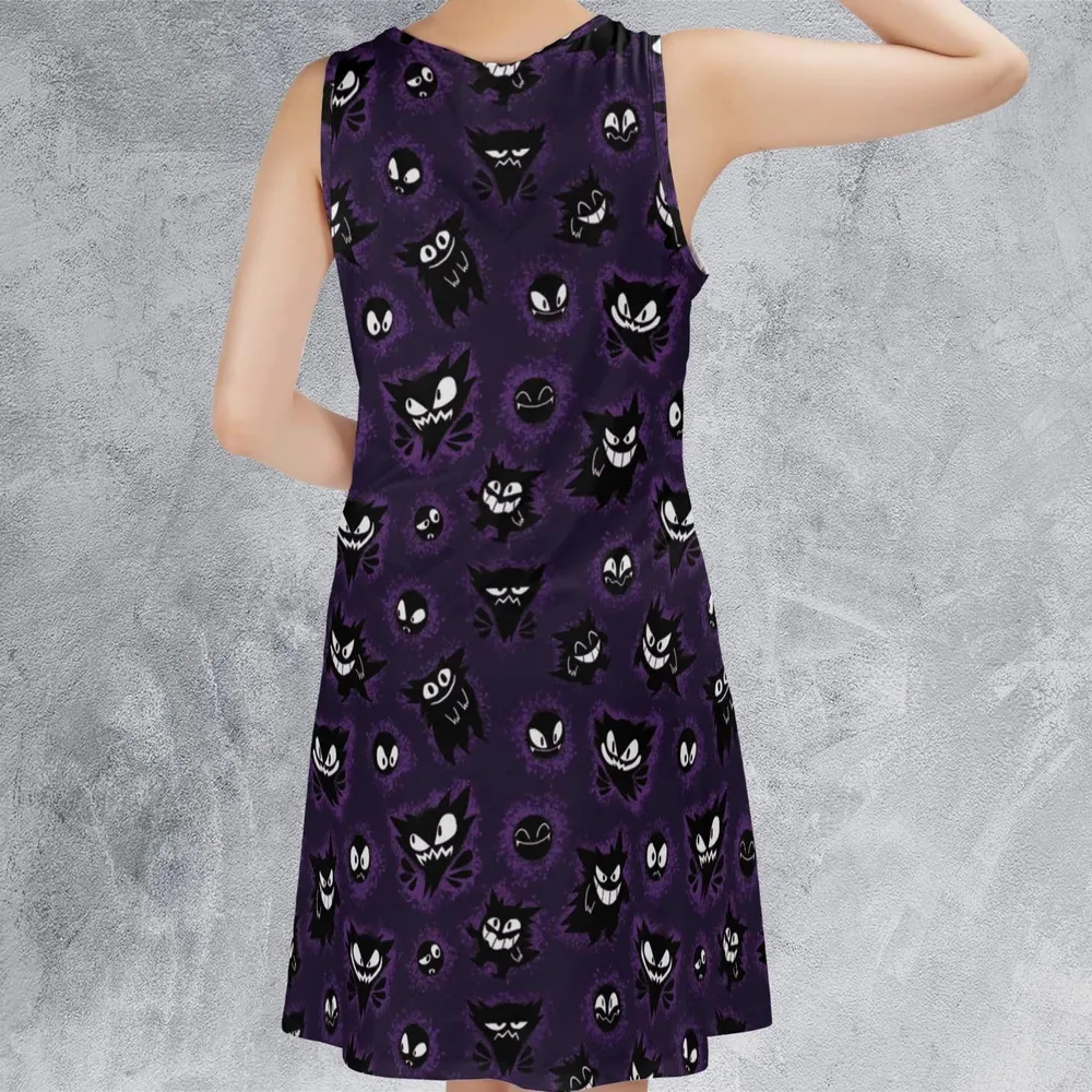 Gastly Haunter and Gengar Pokemon Pattern Sleeveless Dress - 3