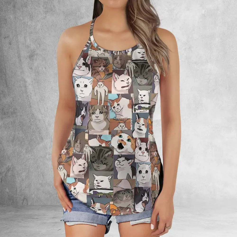 Funny Cat Internet Meme Criss Cross Tank Top - 2