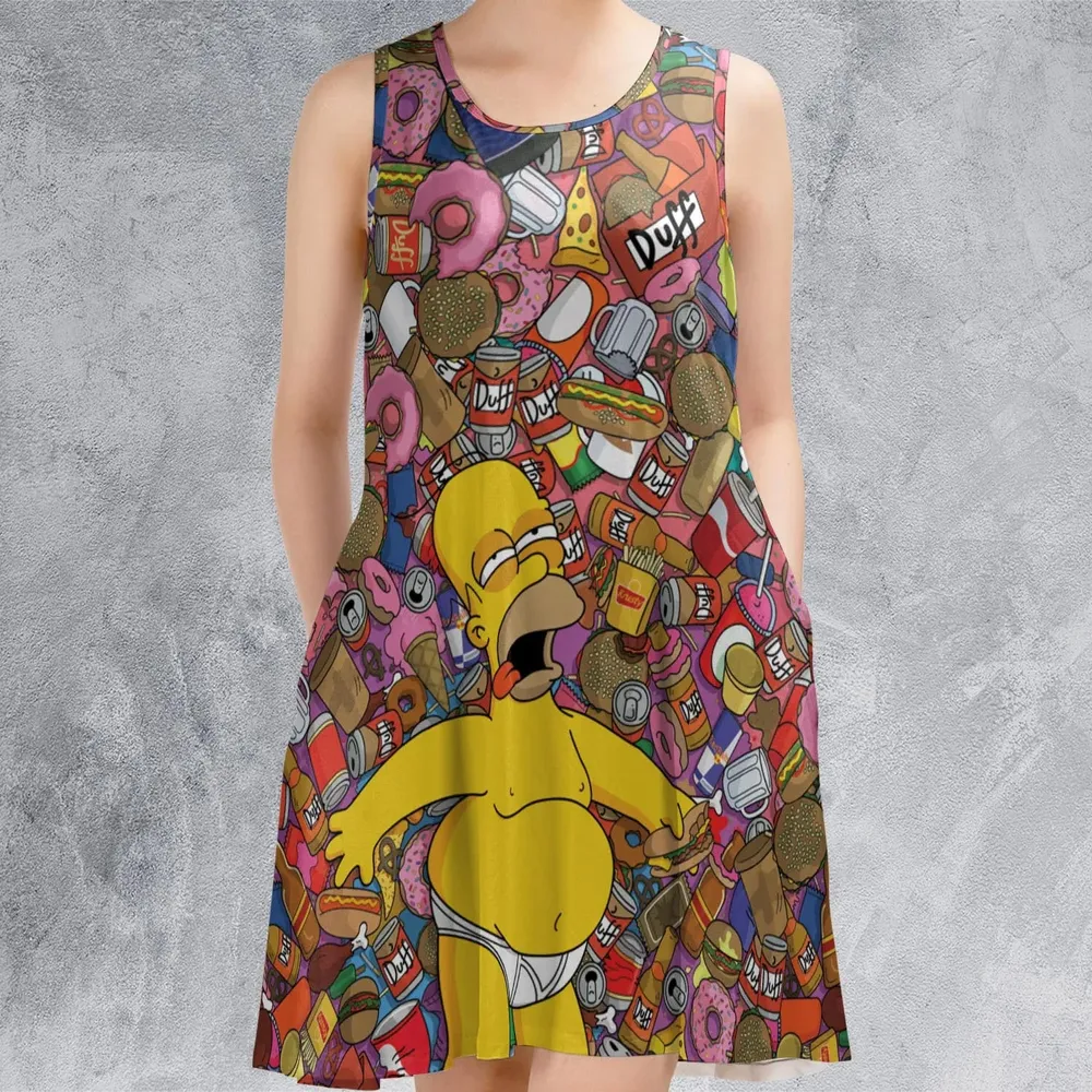 Homer Simpson Getting Drunk Duff Beer The Simpsons Sleeveless Dress - 2