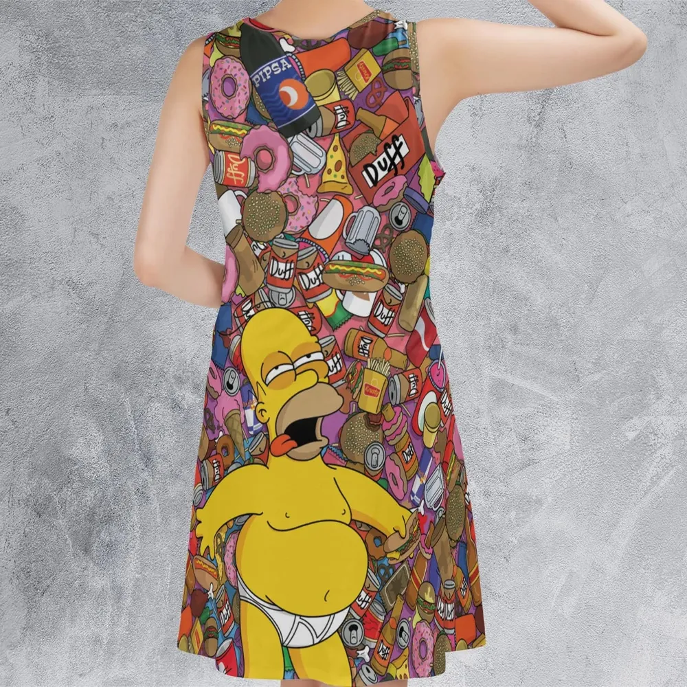 Homer Simpson Getting Drunk Duff Beer The Simpsons Sleeveless Dress - 3