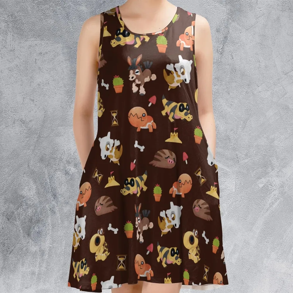 Ground Type Pokemon Pattern Sleeveless Dress - 2