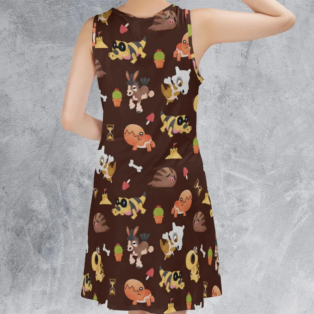 Ground Type Pokemon Pattern Sleeveless Dress - 3
