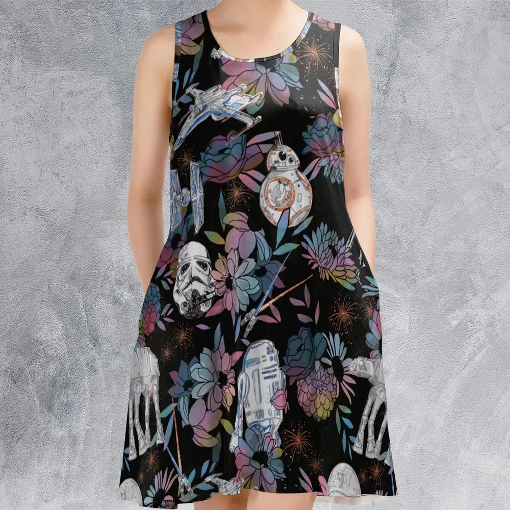 Floral Wars Dark Side Star Wars Pattern Sleeveless Dress - 2