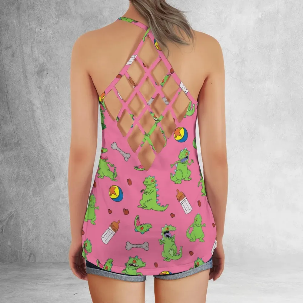 Rugrats Reptar Pattern Criss Cross Tank Top - 3