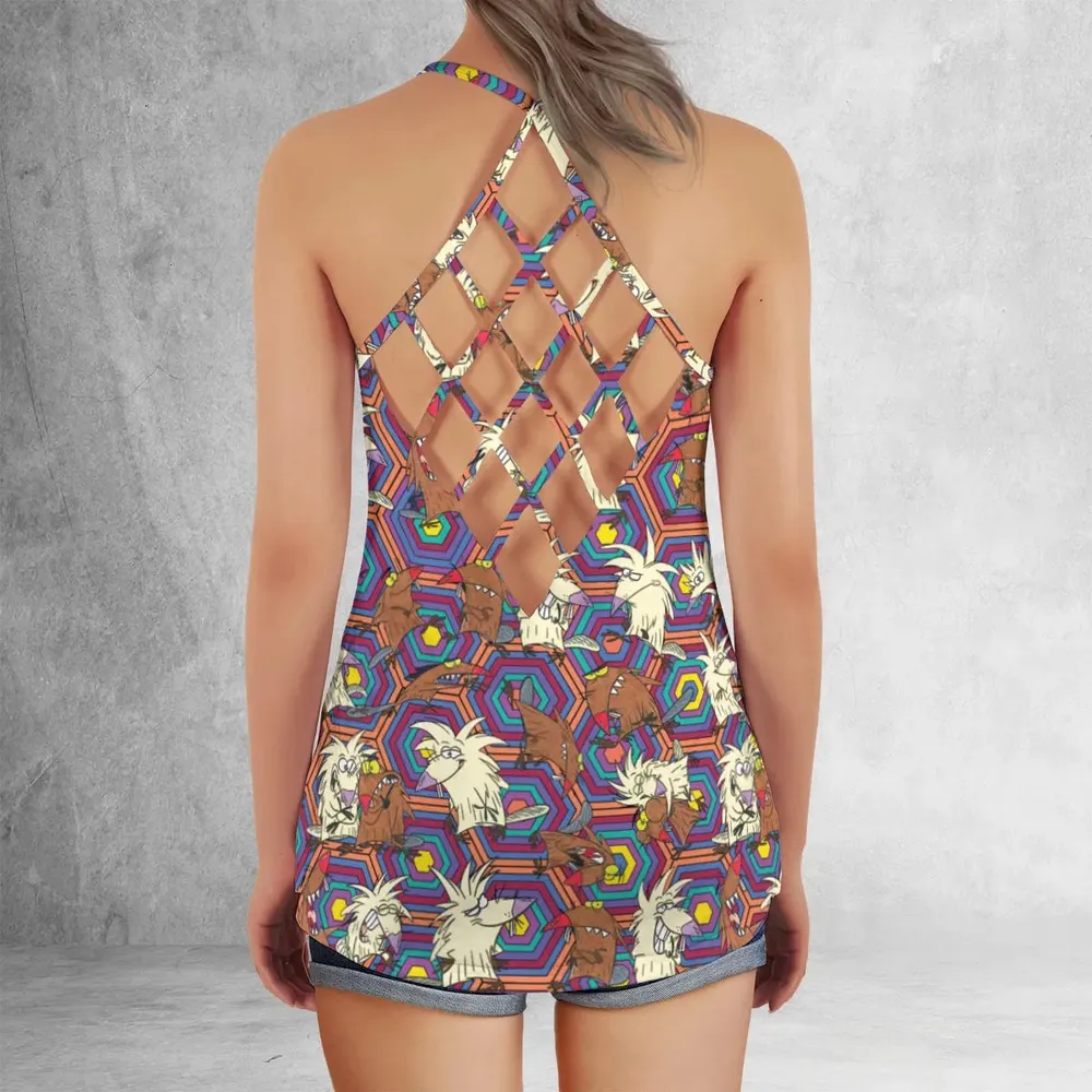 The Angry Beavers Pattern Criss Cross Tank Top - 3