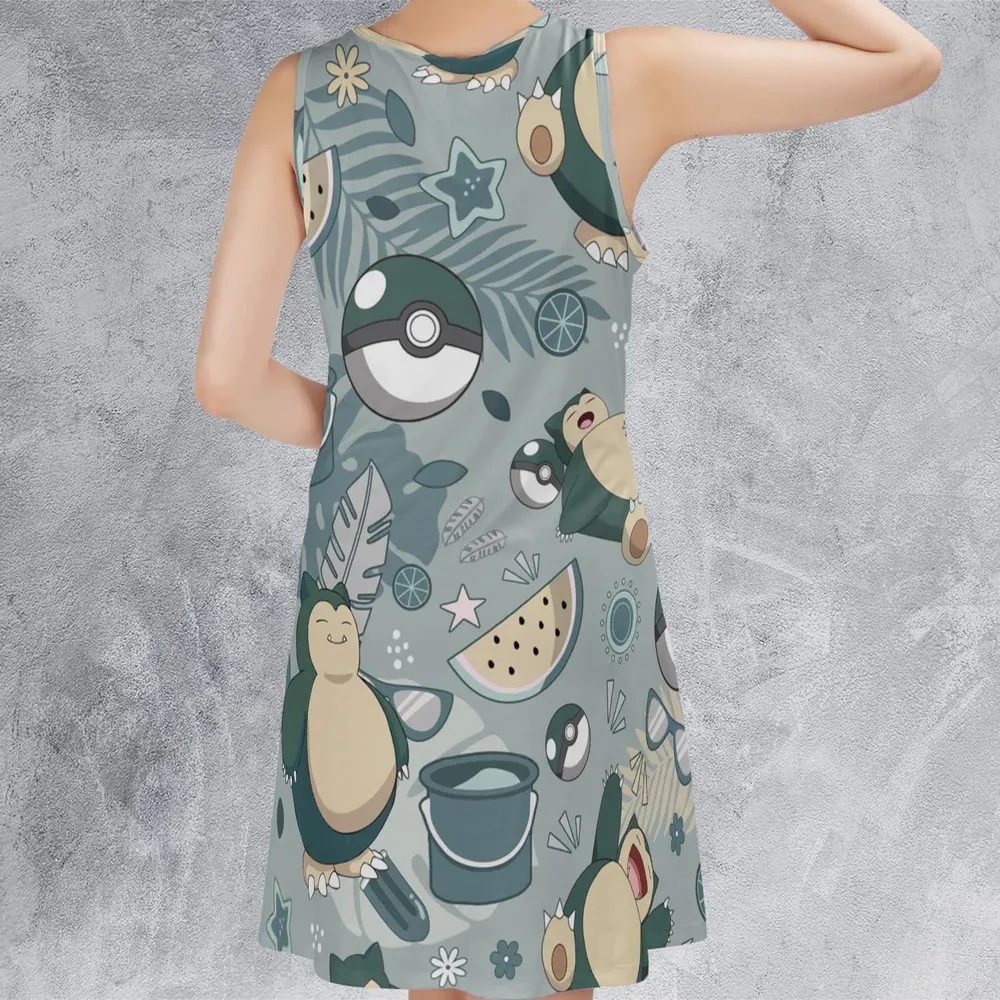 Summer Relax Snorlax Pokemon Sleeveless Dress - 3