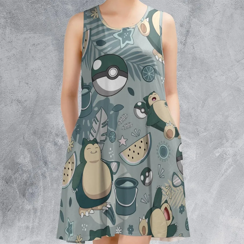 Summer Relax Snorlax Pokemon Sleeveless Dress - 2