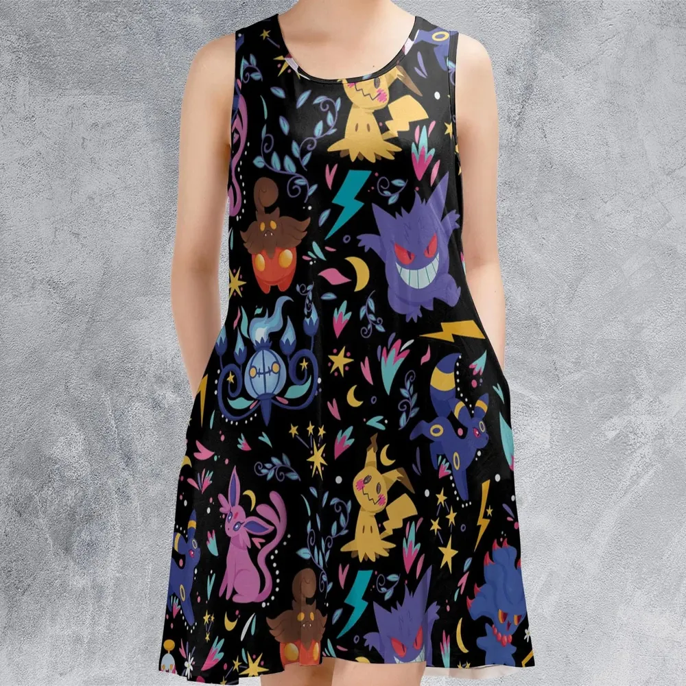 Ghost Buddies Cottagecore Pokemon Patterns Sleeveless Dress - 2