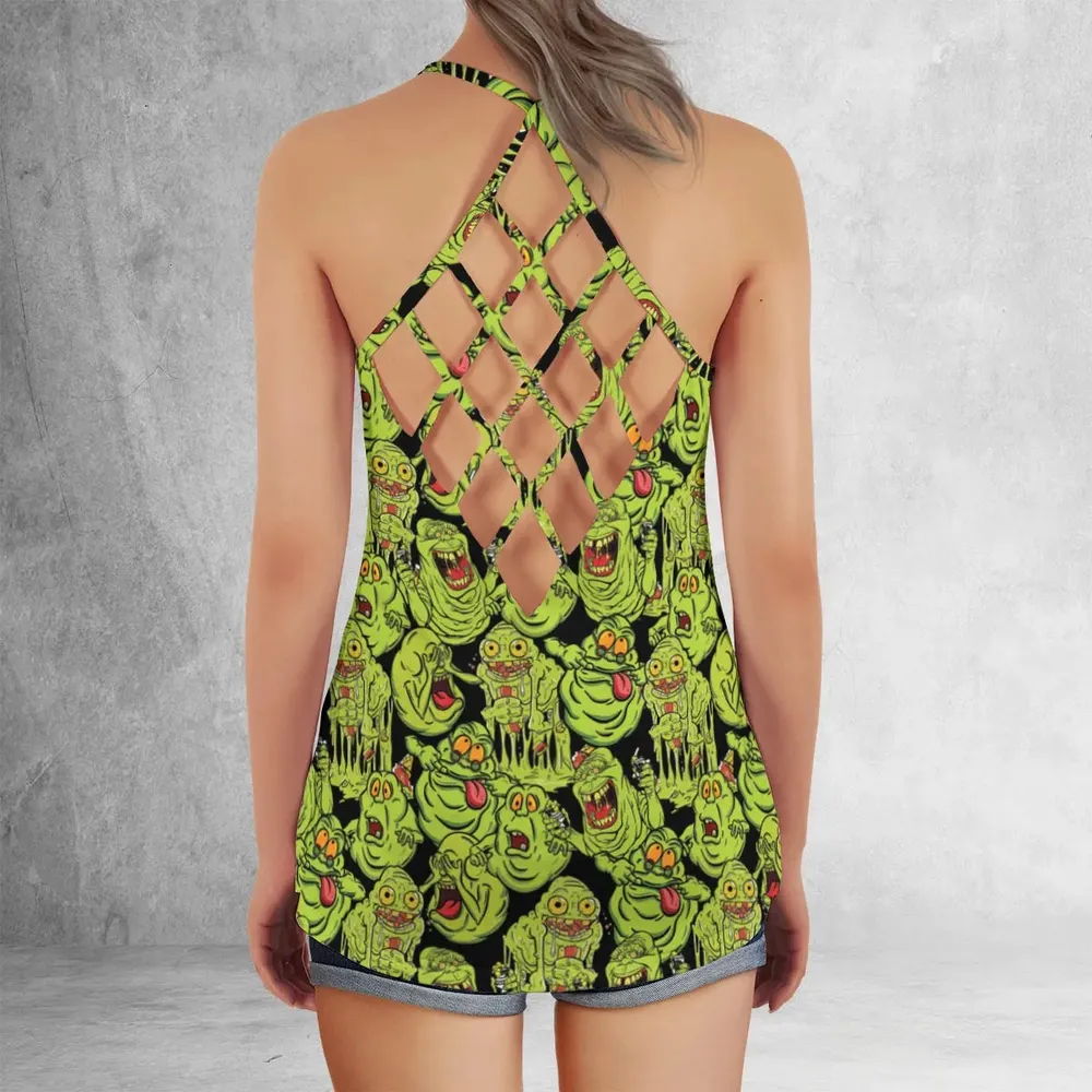 Funny Slimer Ghostbusters Criss Cross Tank Top - 3