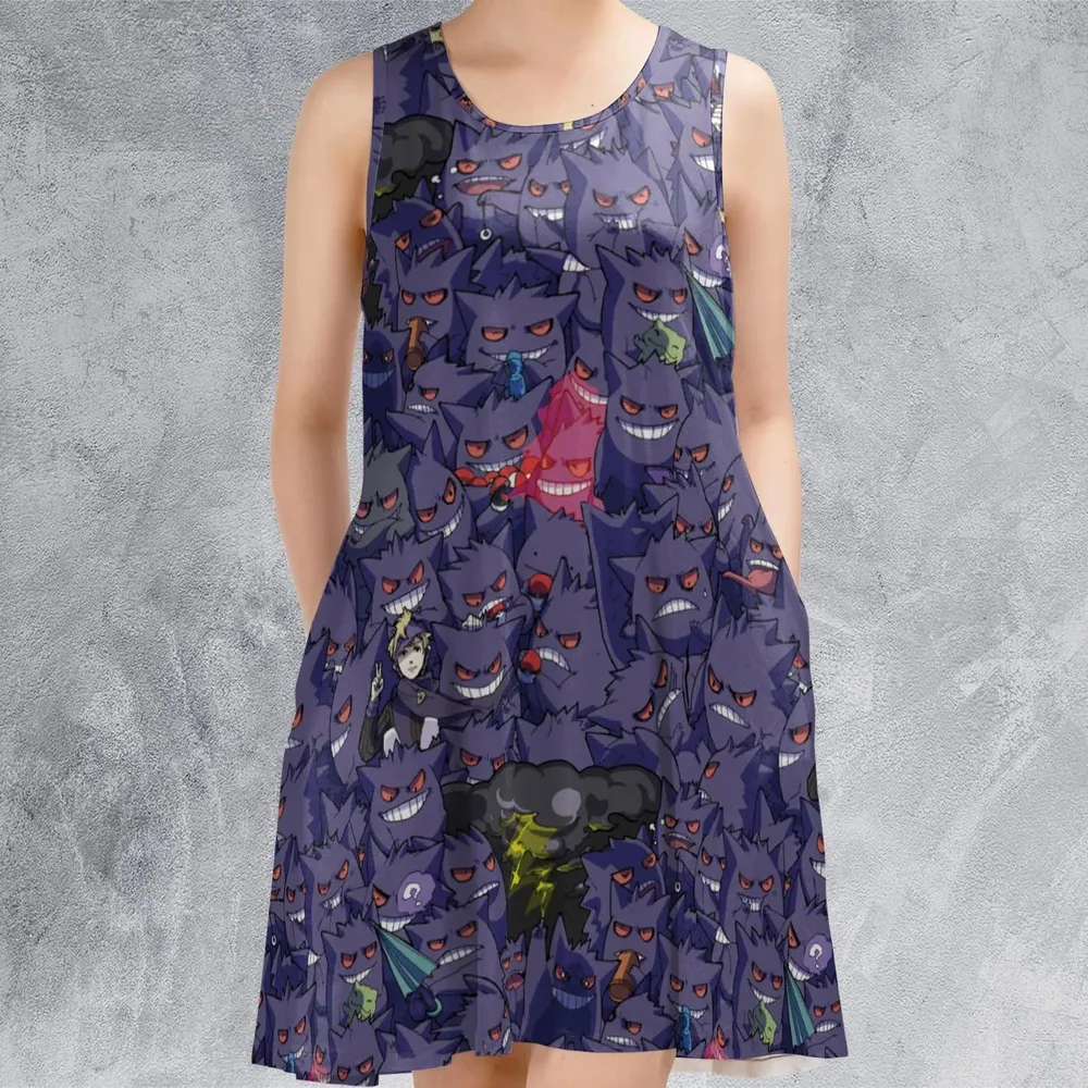 Gengars Pokemon Pattern Sleeveless Dress - 2