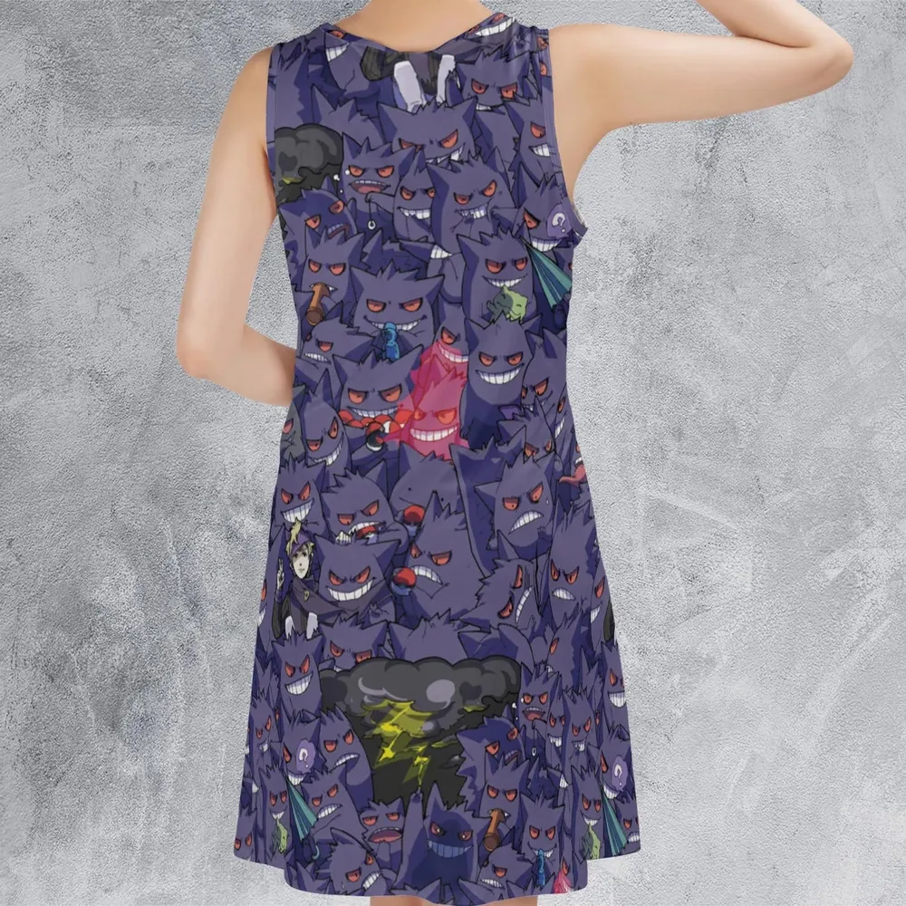 Gengars Pokemon Pattern Sleeveless Dress - 3