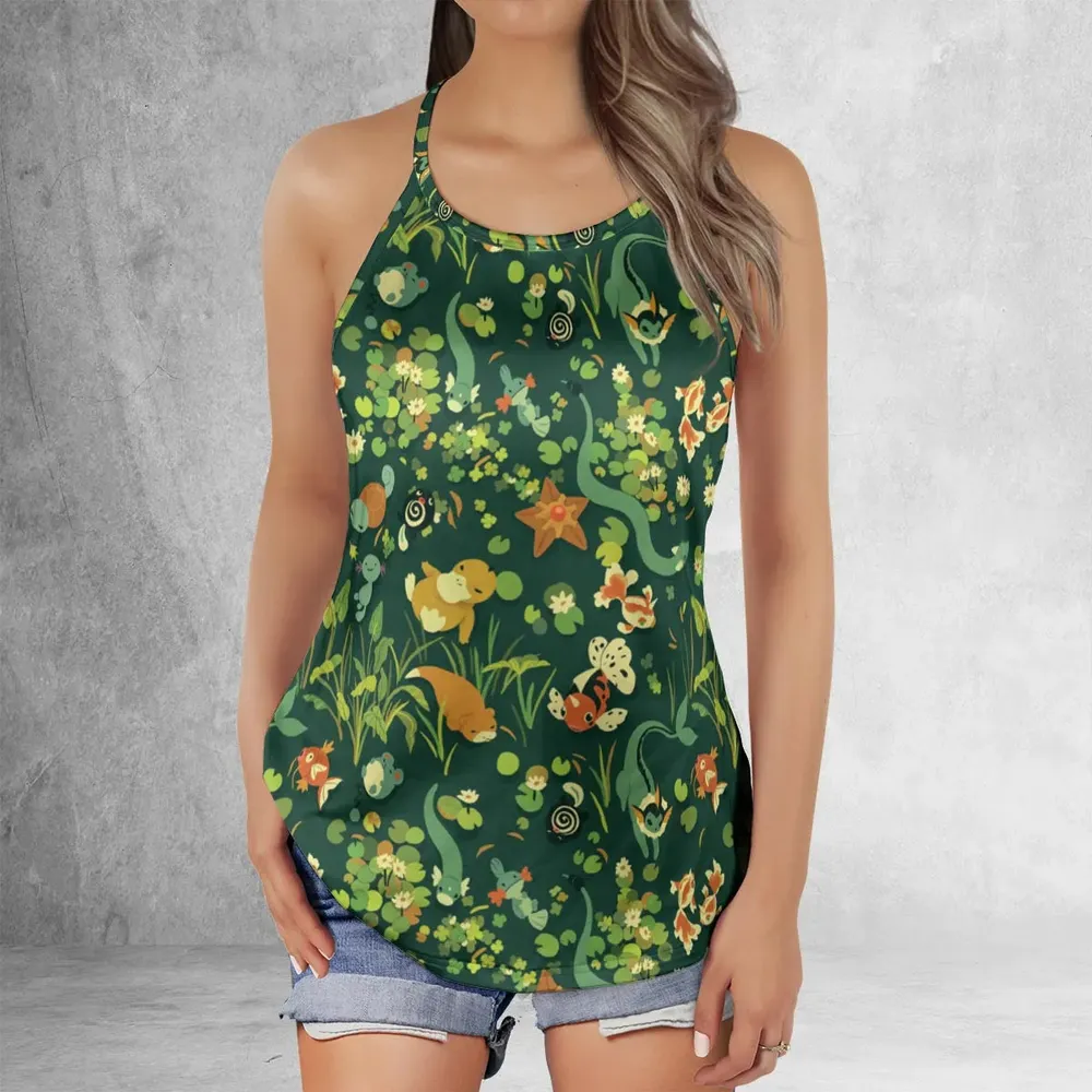 Floating In A Pond Magikarp Psyduck Vaporeon Water Pokemon Criss Cross Tank Top - 2