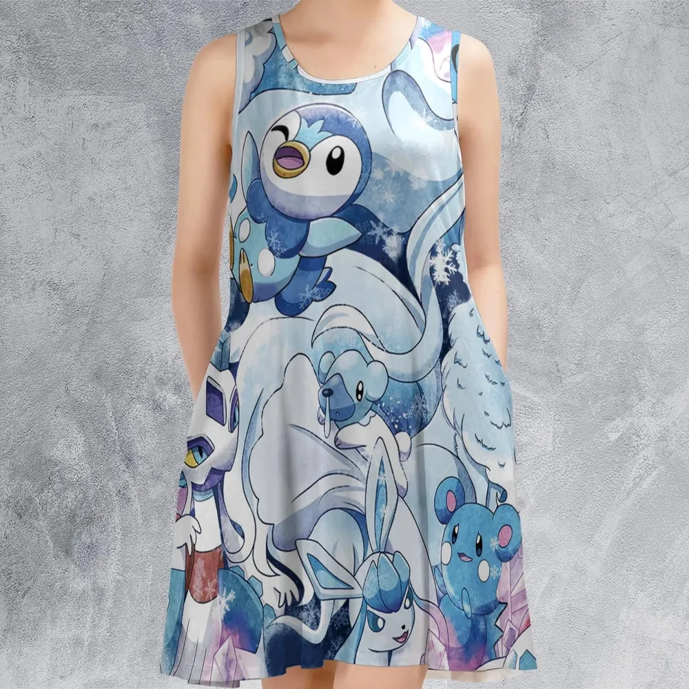Winter Friends Pokemon Pattern Sleeveless Dress - 2