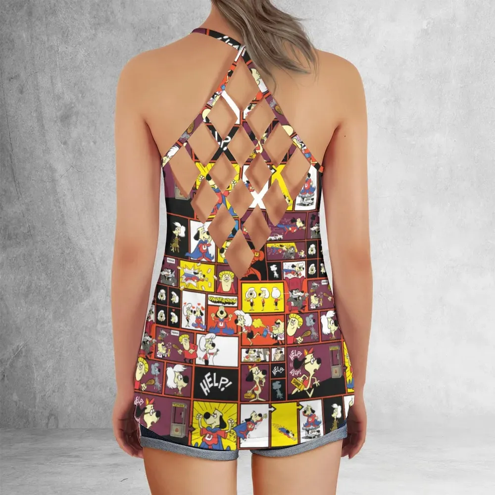 Underdog Cartoon Pattern Criss Cross Tank Top - 3