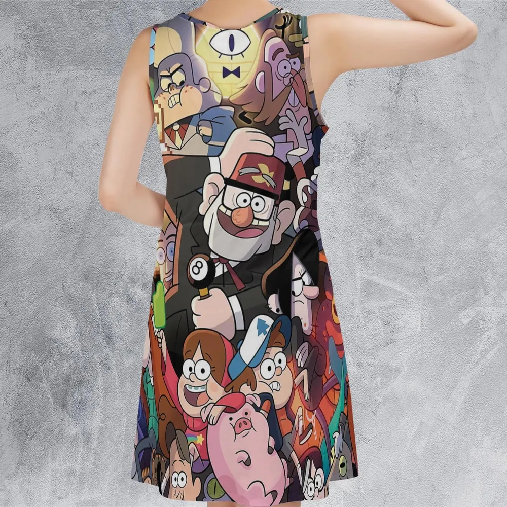 Gravity Falls Characters Pattern Sleeveless Dress - 3