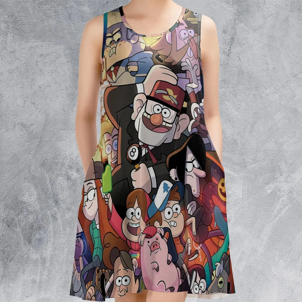 Gravity Falls Characters Pattern Sleeveless Dress - 2