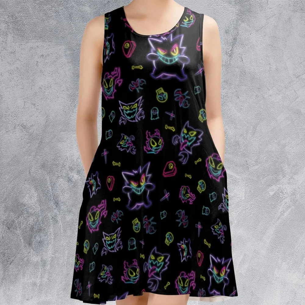 Neon Gastly Haunter Gengar Pokemon Sleeveless Dress - 2
