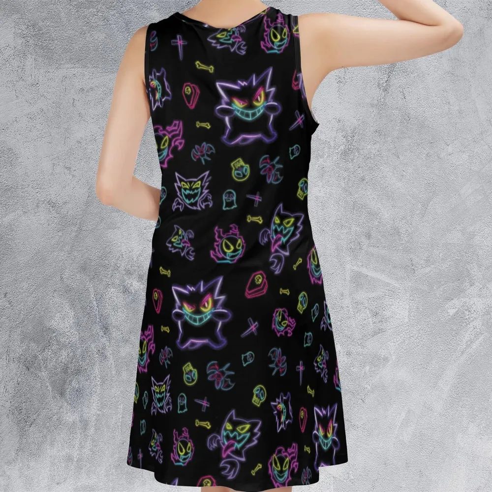 Neon Gastly Haunter Gengar Pokemon Sleeveless Dress - 3