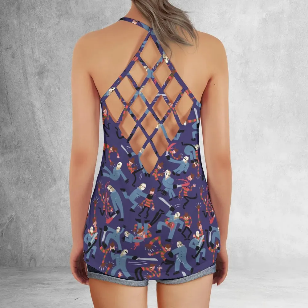 The Battle Freddy vs Jason Nightmare on Elm Street Friday the 13th Criss Cross Tank Top - 3