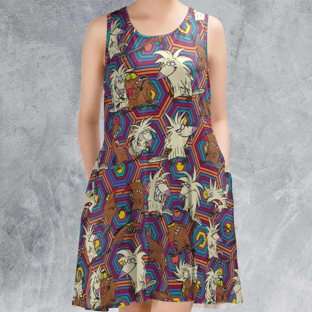 The Angry Beavers Pattern Sleeveless Dress - 2
