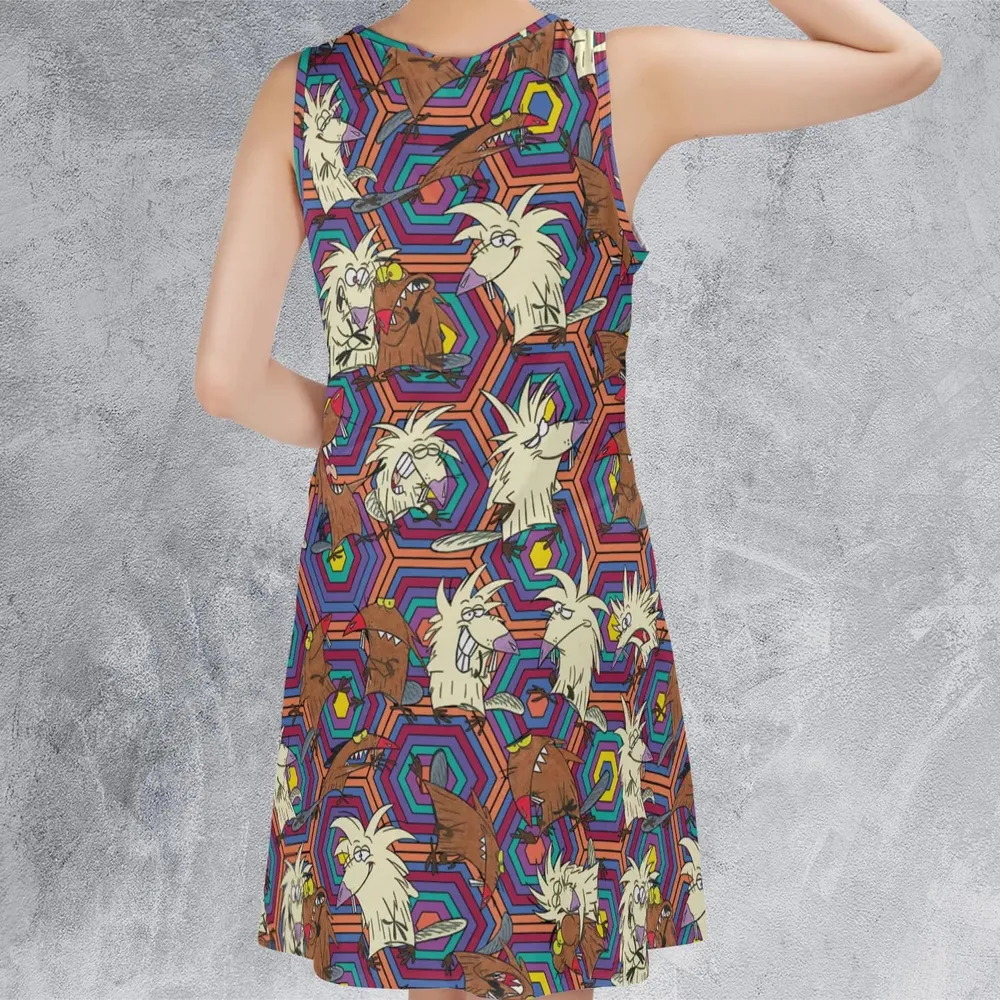 The Angry Beavers Pattern Sleeveless Dress - 3