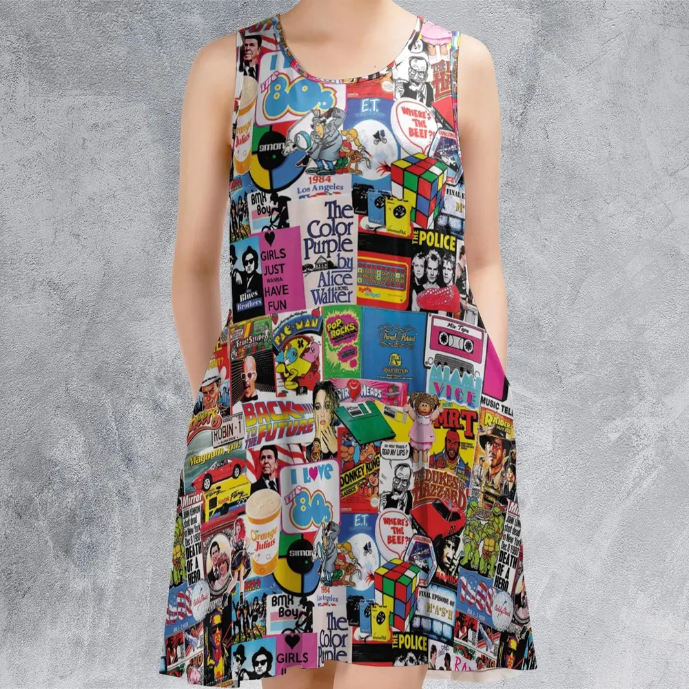 I heart 80s Collage Mr. T Back To the Future Pac-man Sleeveless Dress - 2