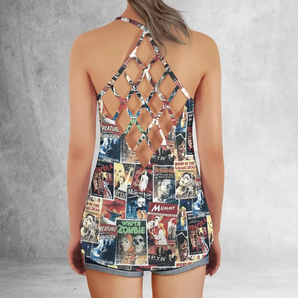 Pioneering '50s Classics Monster Hammer Horror Films Criss Cross Tank Top - 3
