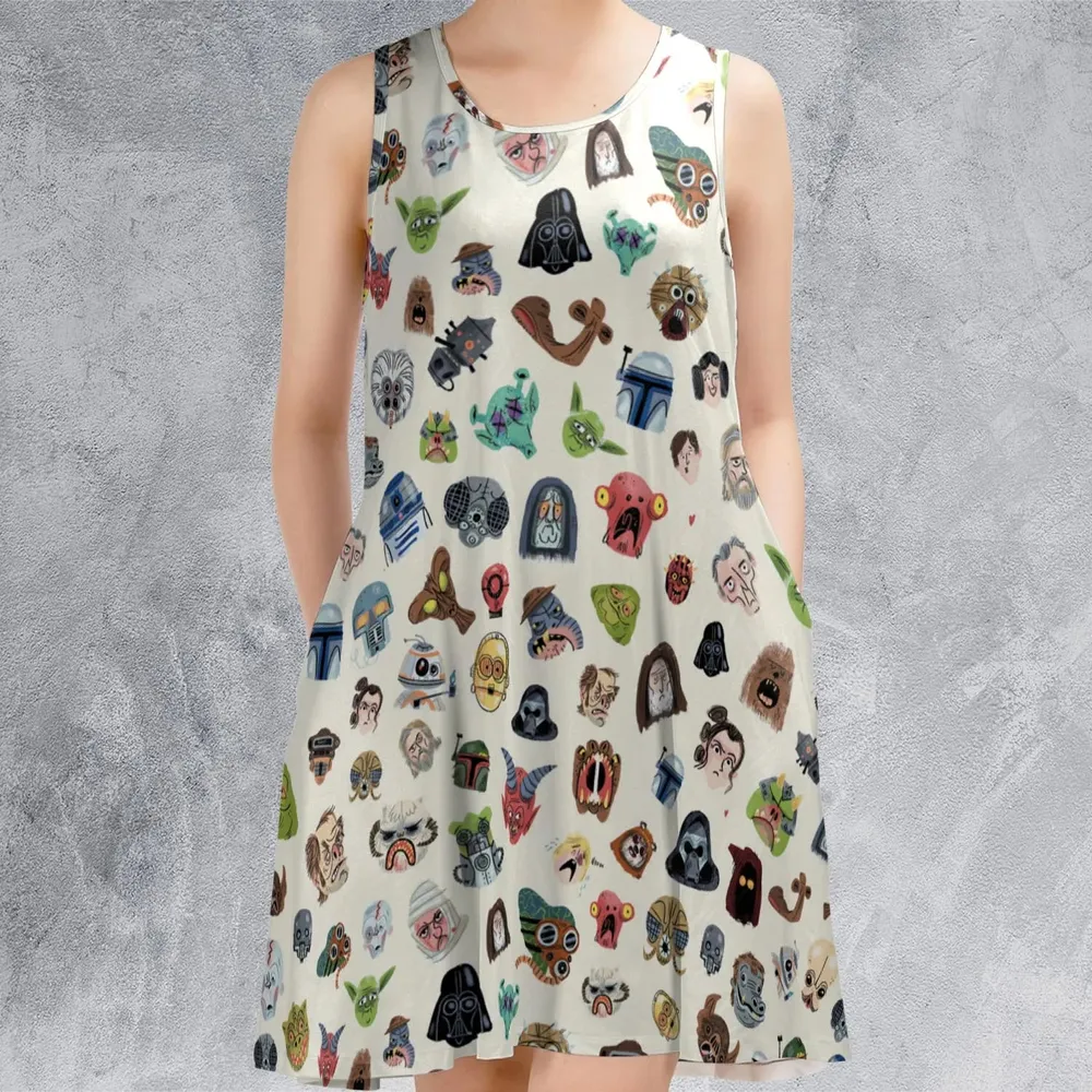 Star Wars Collage Pattern Sleeveless Dress - 2