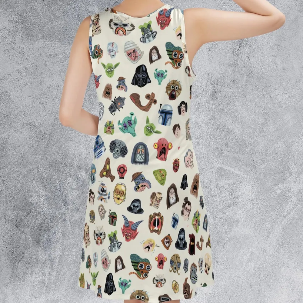 Star Wars Collage Pattern Sleeveless Dress - 3