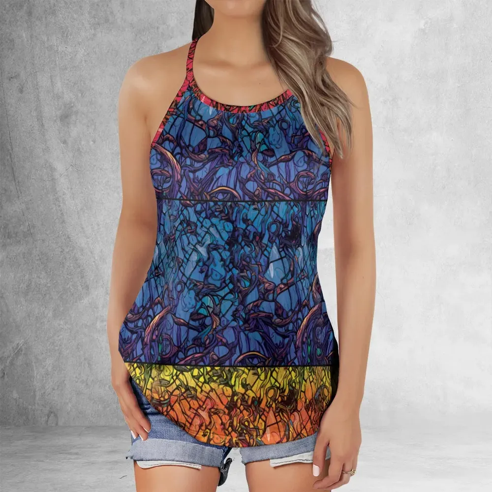 Stained Glass Cthulhu H.P Lovecraft Criss Cross Tank Top - 2
