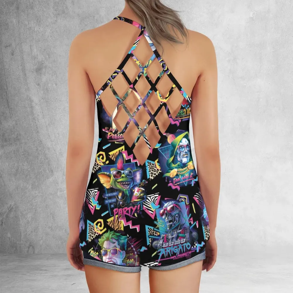 Retro Horror Characters Halloween Criss Cross Tank Top - 3