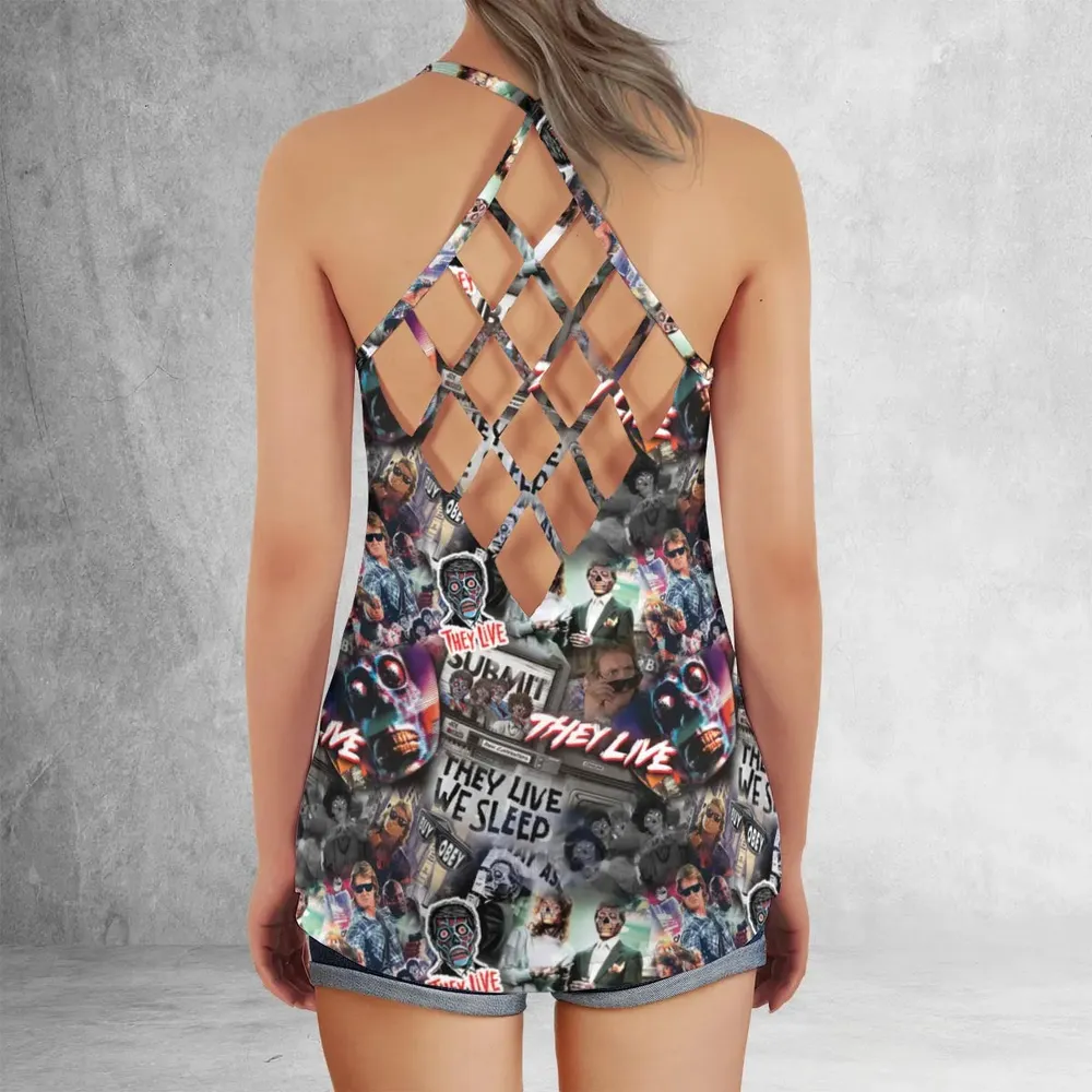 They Live Seamless Pattern Criss Cross Tank Top - 3
