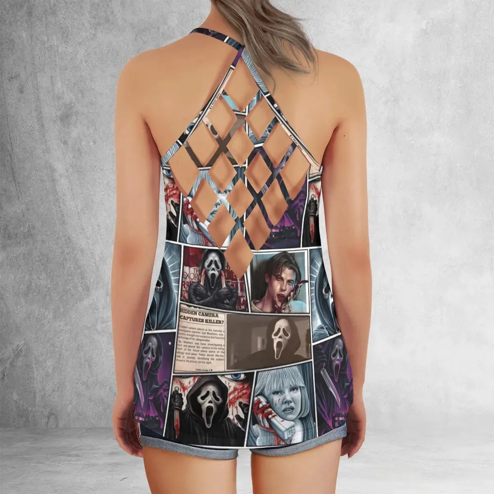 Scream Ghostface Horror Movie Halloween Criss Cross Tank Top - 3