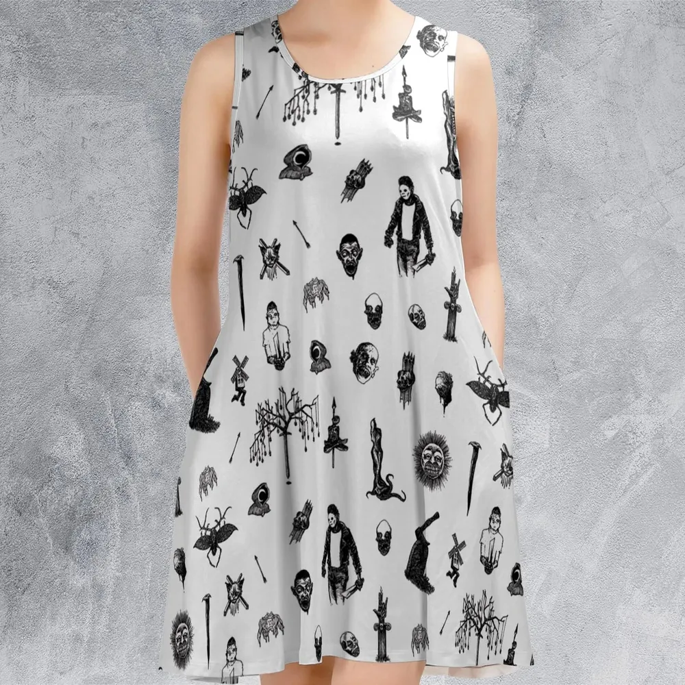 Nosferatu Pattern Sleeveless Dress - 2