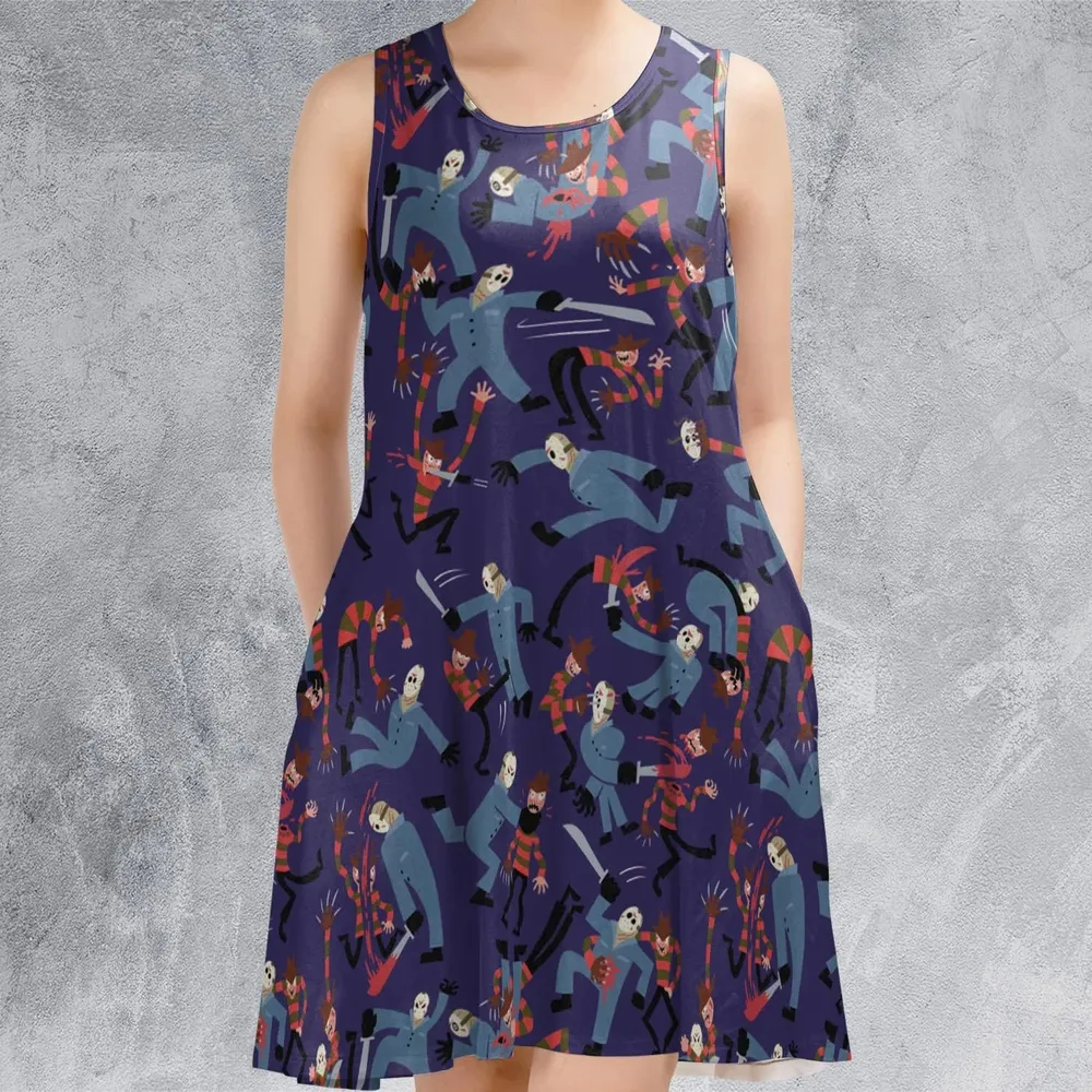 The Battle Freddy vs Jason Nightmare on Elm Street Friday the 13th Sleeveless Dress - 2
