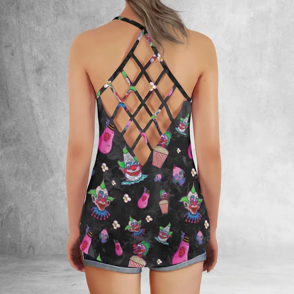 Space Horror Movie Killer Klowns Outer Criss Cross Tank Top - 3