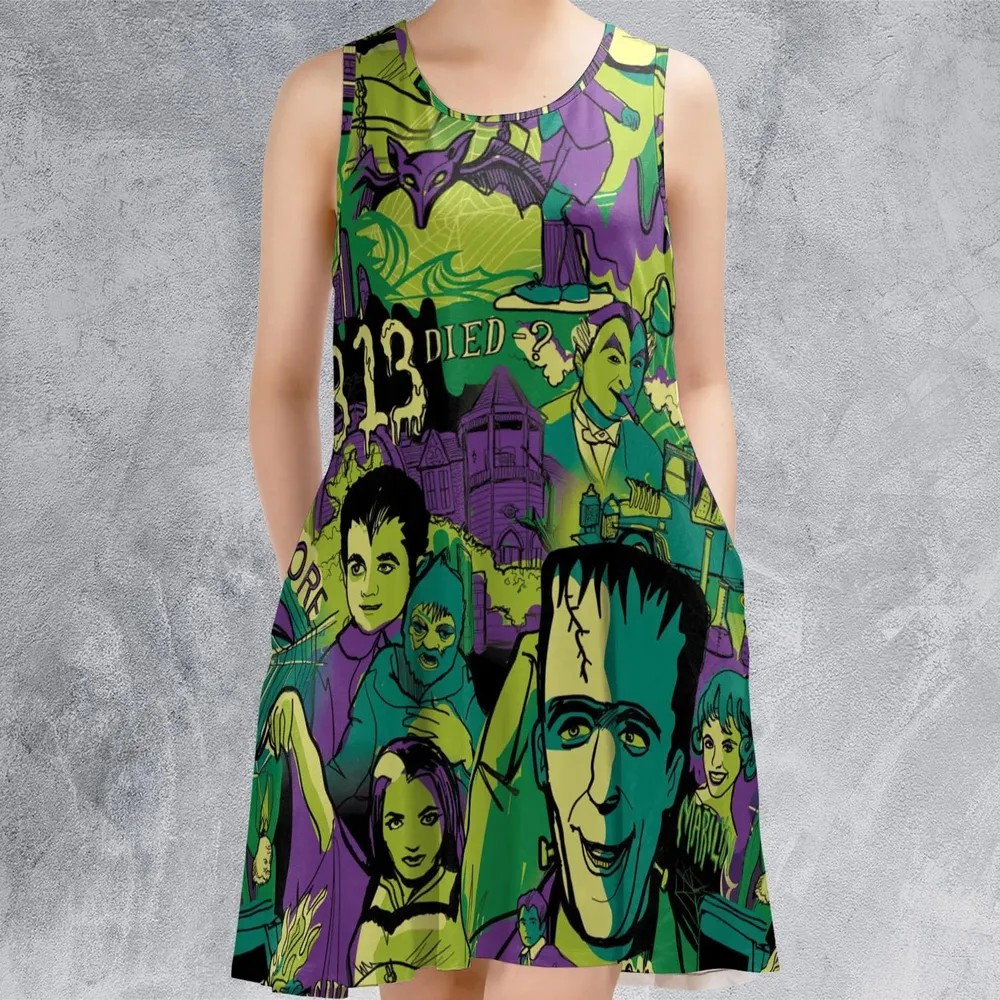 Oh Groovy Frankenstein Universal Horror Sleeveless Dress - 2