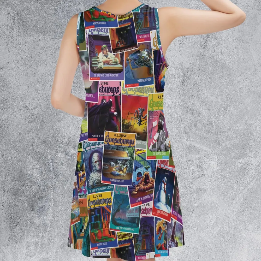 Goosebumps Monster Collage Pattern Sleeveless Dress - 3
