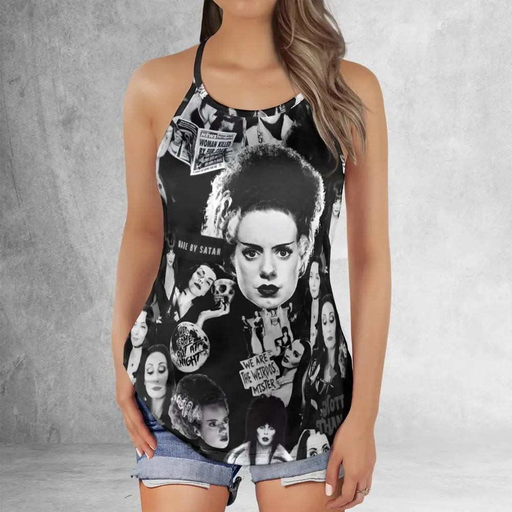 Horror Ladies Slay Collage Classic Horror Movies Criss Cross Tank Top - 2
