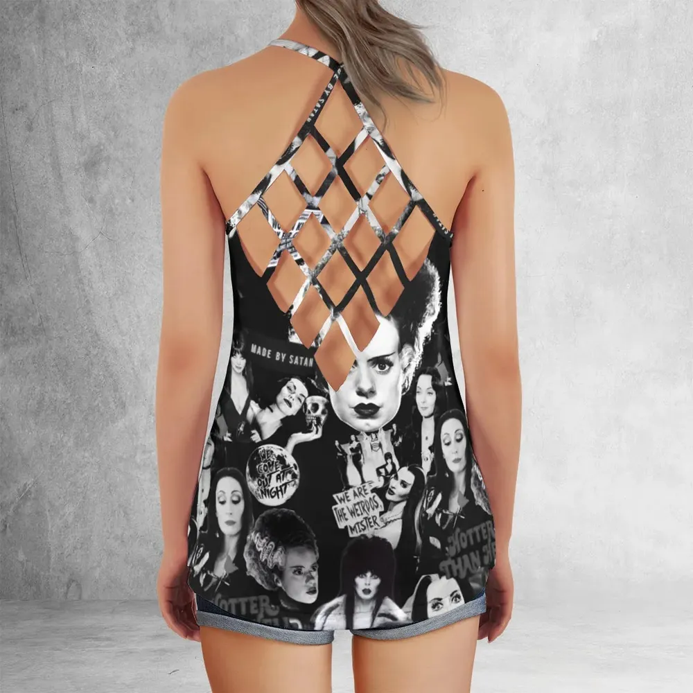Horror Ladies Slay Collage Classic Horror Movies Criss Cross Tank Top - 3