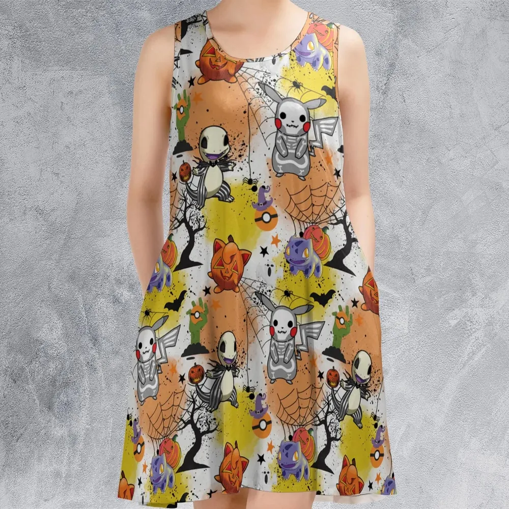 Spooky Costume Pikachu Charmander Jigglypuff Bulbasaur Pokemon Sleeveless Dress - 2