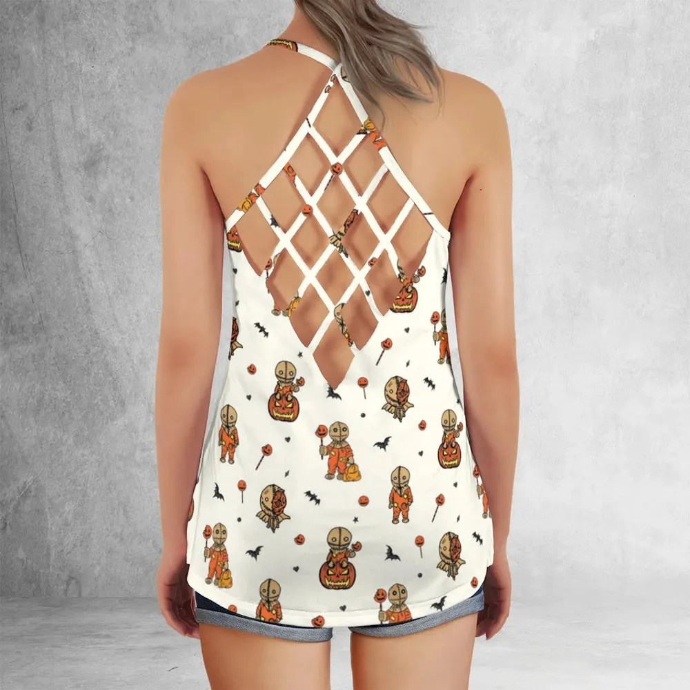 Pumpkin Sam Trick 'r Treat Horror Criss Cross Tank Top - 3