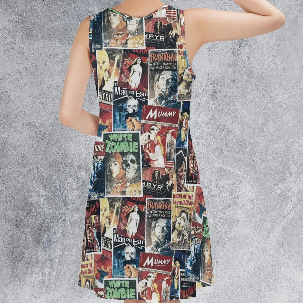 Pioneering '50s Classics Monster Hammer Horror Films Sleeveless Dress - 3