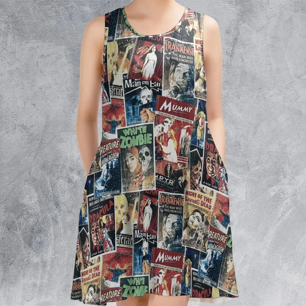 Pioneering '50s Classics Monster Hammer Horror Films Sleeveless Dress - 2