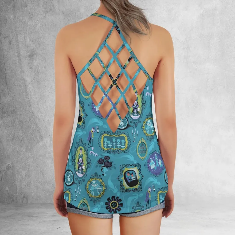 Haunted Mansion Pattern Criss Cross Tank Top - 3